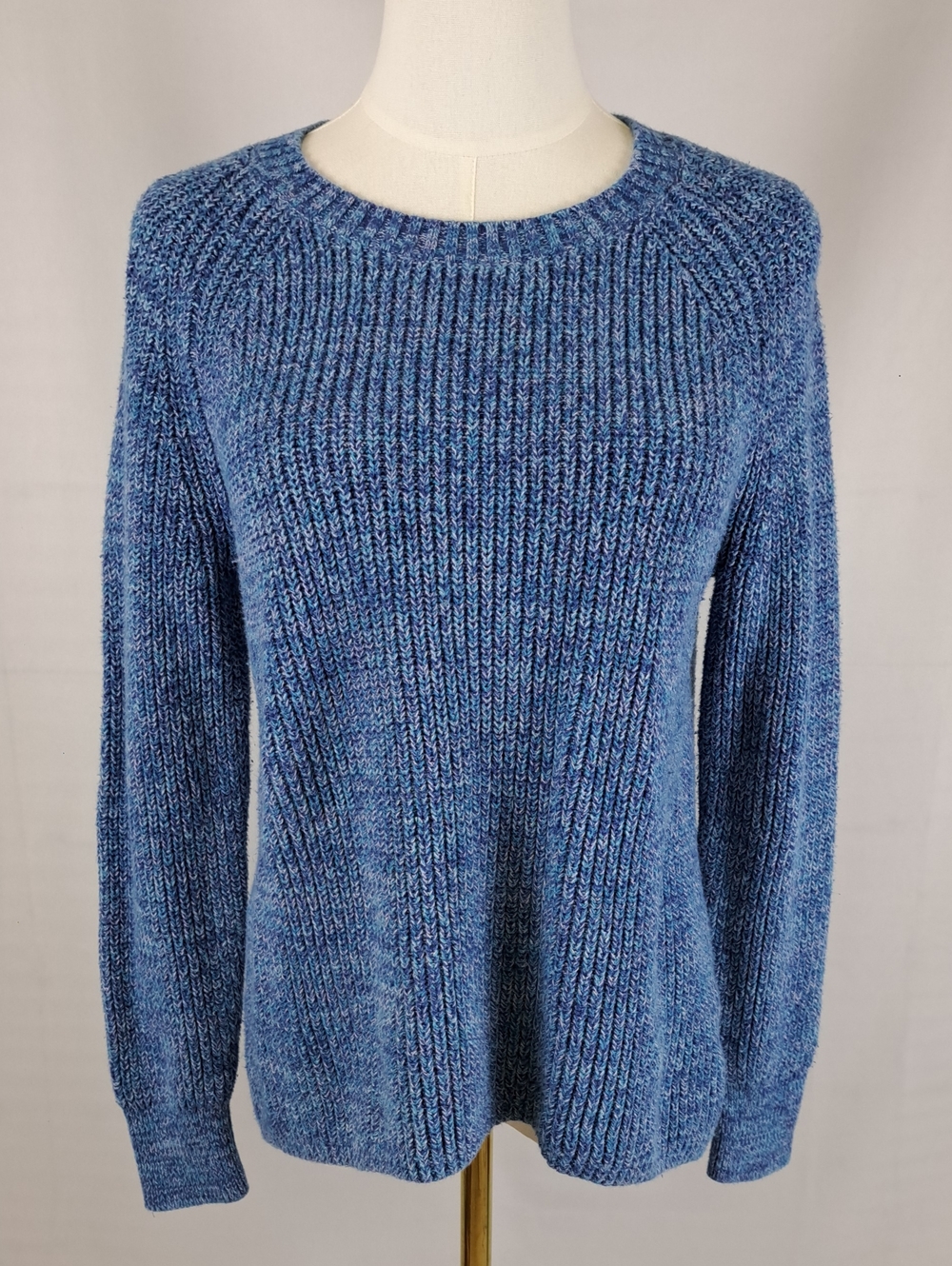 GAP Blue Heathered Mélange Ribbed Knit Crewneck Sweater Cozy Minimalist Size S